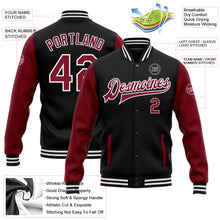Load image into Gallery viewer, Custom Black Crimson-White Bomber Full-Snap Varsity Letterman Two Tone Jacket
