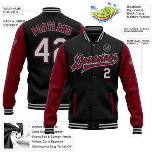 Custom Black Gray-Crimson Bomber Full-Snap Varsity Letterman Two Tone Jacket