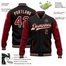 Load image into Gallery viewer, Custom Black Crimson-City Cream Bomber Full-Snap Varsity Letterman Two Tone Jacket
