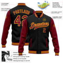Load image into Gallery viewer, Custom Black Crimson-Gold Bomber Full-Snap Varsity Letterman Two Tone Jacket
