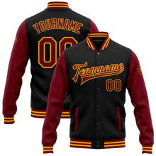 Load image into Gallery viewer, Custom Black Crimson-Gold Bomber Full-Snap Varsity Letterman Two Tone Jacket
