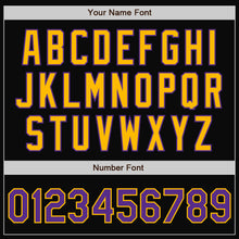Load image into Gallery viewer, Custom Black Purple-Gold Bomber Full-Snap Varsity Letterman Two Tone Jacket
