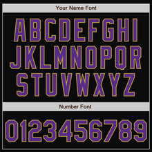Load image into Gallery viewer, Custom Black Purple-Old Gold Bomber Full-Snap Varsity Letterman Two Tone Jacket
