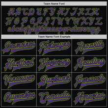 Load image into Gallery viewer, Custom Black Purple-Neon Green Bomber Full-Snap Varsity Letterman Two Tone Jacket
