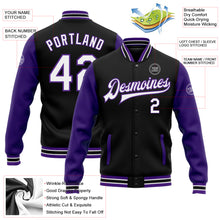 Load image into Gallery viewer, Custom Black White-Purple Bomber Full-Snap Varsity Letterman Two Tone Jacket
