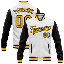 Load image into Gallery viewer, Custom White Gold-Black Bomber Full-Snap Varsity Letterman Two Tone Jacket
