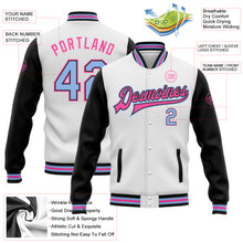 Load image into Gallery viewer, Custom White Light Blue-Pink Bomber Full-Snap Varsity Letterman Two Tone Jacket
