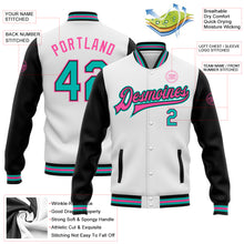Load image into Gallery viewer, Custom White Aqua-Pink Bomber Full-Snap Varsity Letterman Two Tone Jacket
