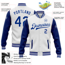 Load image into Gallery viewer, Custom White Royal Bomber Full-Snap Varsity Letterman Two Tone Jacket

