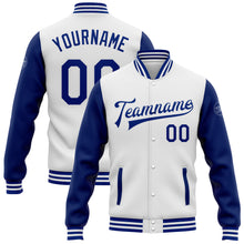 Load image into Gallery viewer, Custom White Royal Bomber Full-Snap Varsity Letterman Two Tone Jacket
