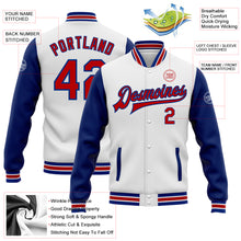 Load image into Gallery viewer, Custom White Red-Royal Bomber Full-Snap Varsity Letterman Two Tone Jacket
