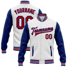 Load image into Gallery viewer, Custom White Red-Royal Bomber Full-Snap Varsity Letterman Two Tone Jacket
