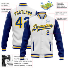 Load image into Gallery viewer, Custom White Royal-Yellow Bomber Full-Snap Varsity Letterman Two Tone Jacket
