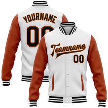 Laden Sie das Bild in den Galerie-Viewer, Custom White Black-Texas Orange Bomber Full-Snap Varsity Letterman Two Tone Jacket
