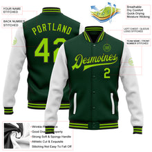 Load image into Gallery viewer, Custom Green Neon Green-Black Bomber Full-Snap Varsity Letterman Two Tone Jacket
