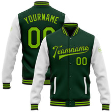 Load image into Gallery viewer, Custom Green Neon Green-Black Bomber Full-Snap Varsity Letterman Two Tone Jacket
