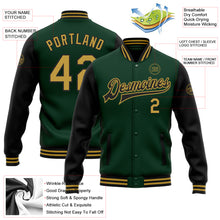Charger l&#39;image dans la galerie, Custom Green Old Gold-Black Bomber Full-Snap Varsity Letterman Two Tone Jacket
