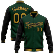 Charger l&#39;image dans la galerie, Custom Green Old Gold-Black Bomber Full-Snap Varsity Letterman Two Tone Jacket
