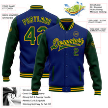 Load image into Gallery viewer, Custom Royal Green-Gold Bomber Full-Snap Varsity Letterman Two Tone Jacket
