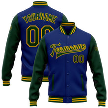 Load image into Gallery viewer, Custom Royal Green-Gold Bomber Full-Snap Varsity Letterman Two Tone Jacket
