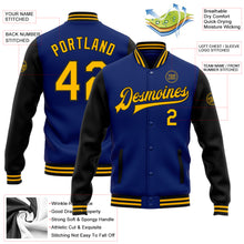 Load image into Gallery viewer, Custom Royal Gold-Black Bomber Full-Snap Varsity Letterman Two Tone Jacket

