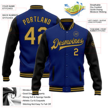 Load image into Gallery viewer, Custom Royal Old Gold-Black Bomber Full-Snap Varsity Letterman Two Tone Jacket
