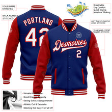 Laden Sie das Bild in den Galerie-Viewer, Custom Royal White-Red Bomber Full-Snap Varsity Letterman Two Tone Jacket
