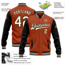 Laden Sie das Bild in den Galerie-Viewer, Custom Texas Orange Cream-Black Bomber Full-Snap Varsity Letterman Two Tone Jacket
