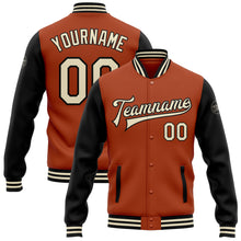 Laden Sie das Bild in den Galerie-Viewer, Custom Texas Orange Cream-Black Bomber Full-Snap Varsity Letterman Two Tone Jacket
