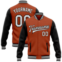 Laden Sie das Bild in den Galerie-Viewer, Custom Texas Orange White-Black Bomber Full-Snap Varsity Letterman Two Tone Jacket
