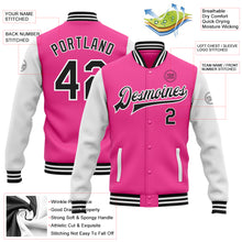 Charger l&#39;image dans la galerie, Custom Pink Black-White Bomber Full-Snap Varsity Letterman Two Tone Jacket
