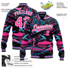 Laden Sie das Bild in den Galerie-Viewer, Custom Figure Pink-Light Blue 3D Pattern Design Bomber Full-Snap Varsity Letterman Jacket
