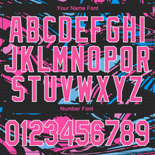 Laden Sie das Bild in den Galerie-Viewer, Custom Figure Pink-Light Blue 3D Pattern Design Bomber Full-Snap Varsity Letterman Jacket
