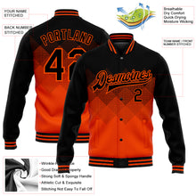 Laden Sie das Bild in den Galerie-Viewer, Custom Orange Black 3D Pattern Design Bomber Full-Snap Varsity Letterman Jacket
