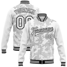 Laden Sie das Bild in den Galerie-Viewer, Custom White Black 3D Pattern Design Bomber Full-Snap Varsity Letterman Jacket
