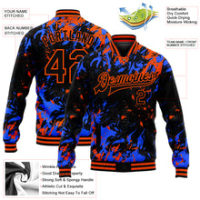 Load image into Gallery viewer, Custom Black Orange-Royal 3D Pattern Design Bomber Full-Snap Varsity Letterman Jacket
