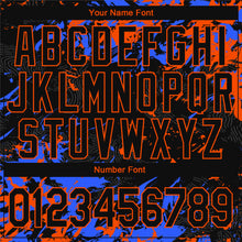 Load image into Gallery viewer, Custom Black Orange-Royal 3D Pattern Design Bomber Full-Snap Varsity Letterman Jacket
