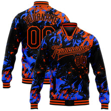 Load image into Gallery viewer, Custom Black Orange-Royal 3D Pattern Design Bomber Full-Snap Varsity Letterman Jacket
