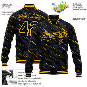 Custom Black Gold 3D Pattern Design Bomber Full-Snap Varsity Letterman Jacket