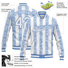 Laden Sie das Bild in den Galerie-Viewer, Custom Light Blue-White 3D Pattern Design Bomber Full-Snap Varsity Letterman Jacket
