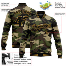 Загрузить изображение в средство просмотра галереи, Custom Camo Black-Old Gold Jungle Camouflage 3D Bomber Full-Snap Varsity Letterman Salute To Service Jacket
