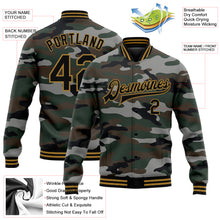 Charger l&#39;image dans la galerie, Custom Camo Black-Old Gold Jungle Camouflage 3D Bomber Full-Snap Varsity Letterman Salute To Service Jacket
