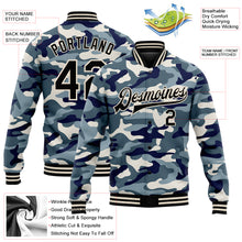 Загрузить изображение в средство просмотра галереи, Custom Camo Black-Cream Ocean Camouflage 3D Bomber Full-Snap Varsity Letterman Salute To Service Jacket
