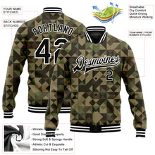 Загрузить изображение в средство просмотра галереи, Custom Camo Black-White Geometric Camouflage 3D Bomber Full-Snap Varsity Letterman Salute To Service Jacket
