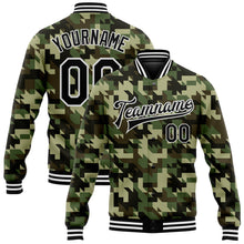 Загрузить изображение в средство просмотра галереи, Custom Camo Black-White Geometric Camouflage 3D Bomber Full-Snap Varsity Letterman Salute To Service Jacket

