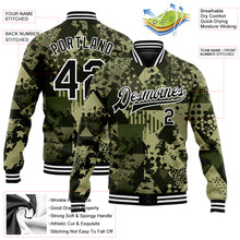 Laden Sie das Bild in den Galerie-Viewer, Custom Camo Black-White Geometric Camouflage 3D Bomber Full-Snap Varsity Letterman Salute To Service Jacket
