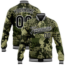 Загрузить изображение в средство просмотра галереи, Custom Camo Black-White Geometric Camouflage 3D Bomber Full-Snap Varsity Letterman Salute To Service Jacket
