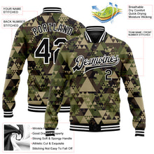Laden Sie das Bild in den Galerie-Viewer, Custom Camo Black-White Geometric Camouflage 3D Bomber Full-Snap Varsity Letterman Salute To Service Jacket
