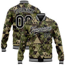 Laden Sie das Bild in den Galerie-Viewer, Custom Camo Black-White Geometric Camouflage 3D Bomber Full-Snap Varsity Letterman Salute To Service Jacket
