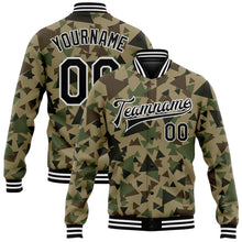 Загрузить изображение в средство просмотра галереи, Custom Camo Black-White Geometric Camouflage 3D Bomber Full-Snap Varsity Letterman Salute To Service Jacket
